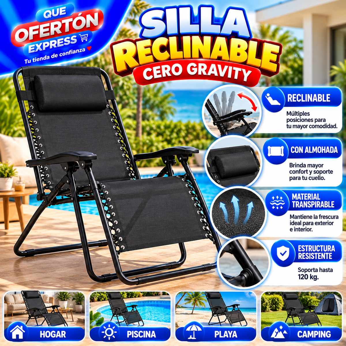 🪑 Silla Reclinable Cero Gravity – ¡Máximo confort!