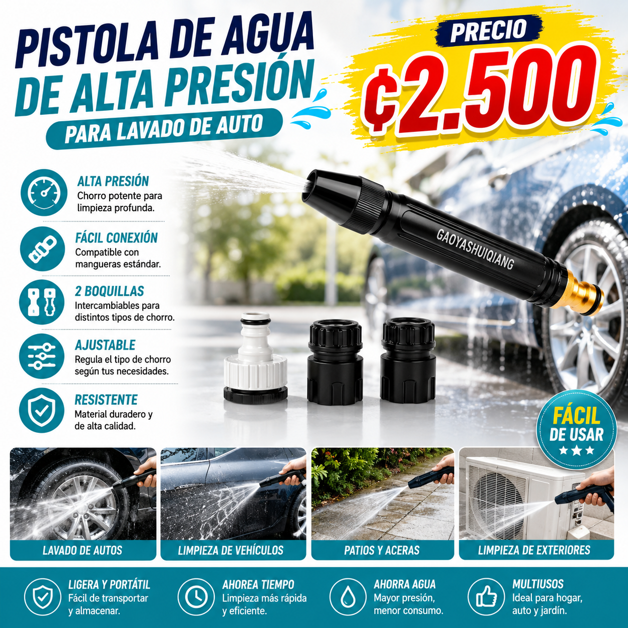 🔫 PISTOLA DE AGUA DE ALTA PRESIÓN 💦🚗