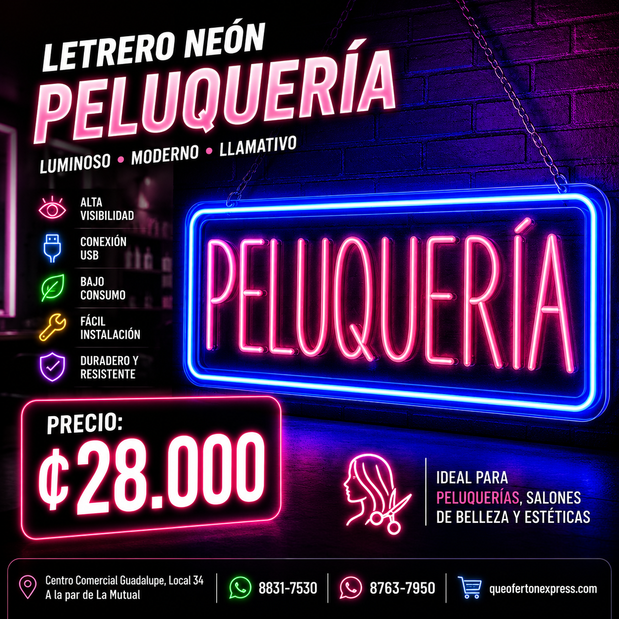 💇‍♀️ Letrero Neón Peluquería LED – Decoración para Salones de Belleza