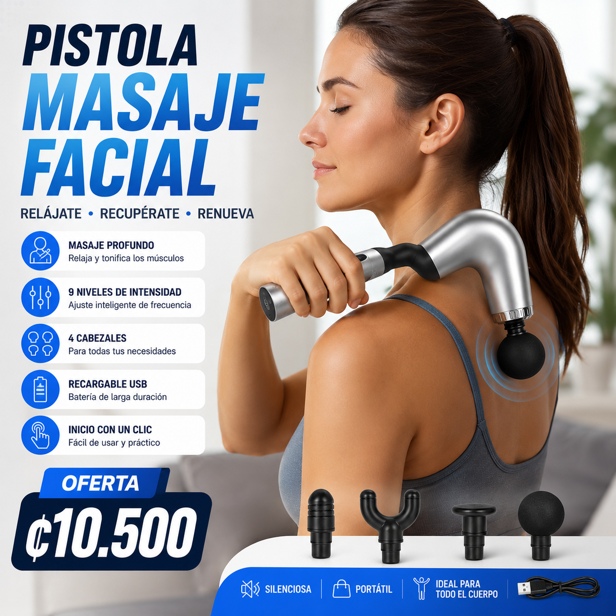 💆 Pistola de Masaje Facial | Masaje Profundo | Recargable