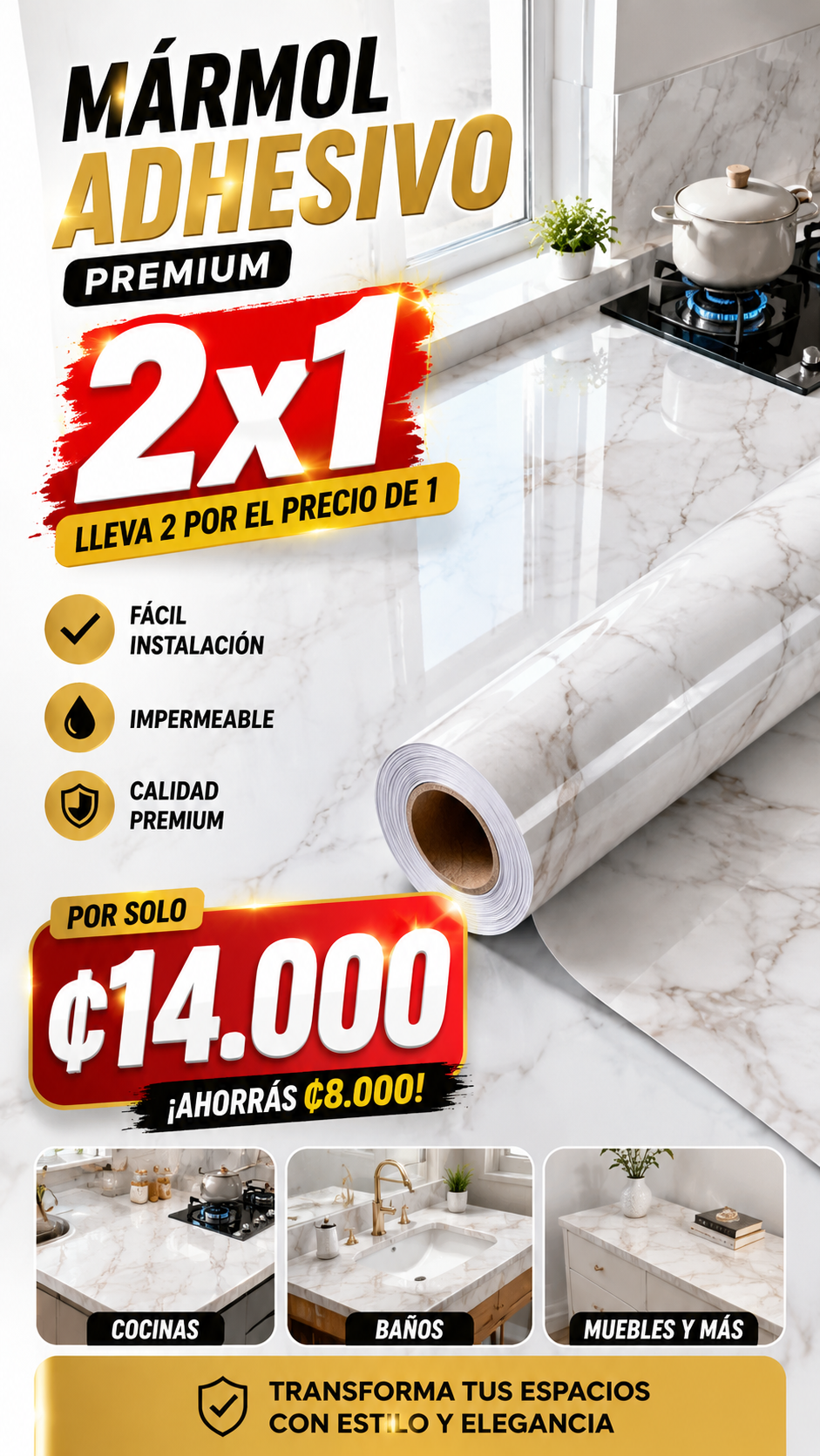 MÁRMOL ADHESIVO PREMIUM 2x1