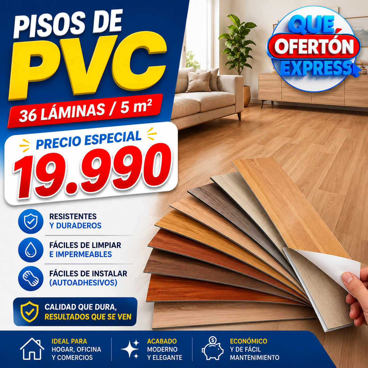 Laminas Pisos PVC 36 piezas =5m2