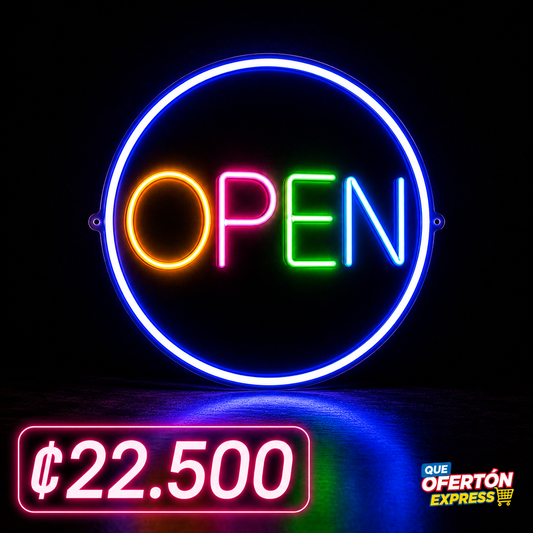 Letrero LED Neón OPEN Redondo Multicolor