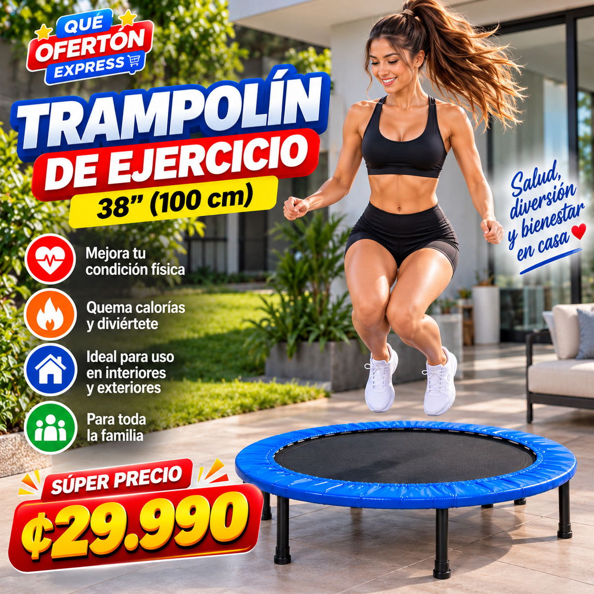 🔥 TRAMPOLÍN DE EJERCICIO 38in – ₡29.990 🔥