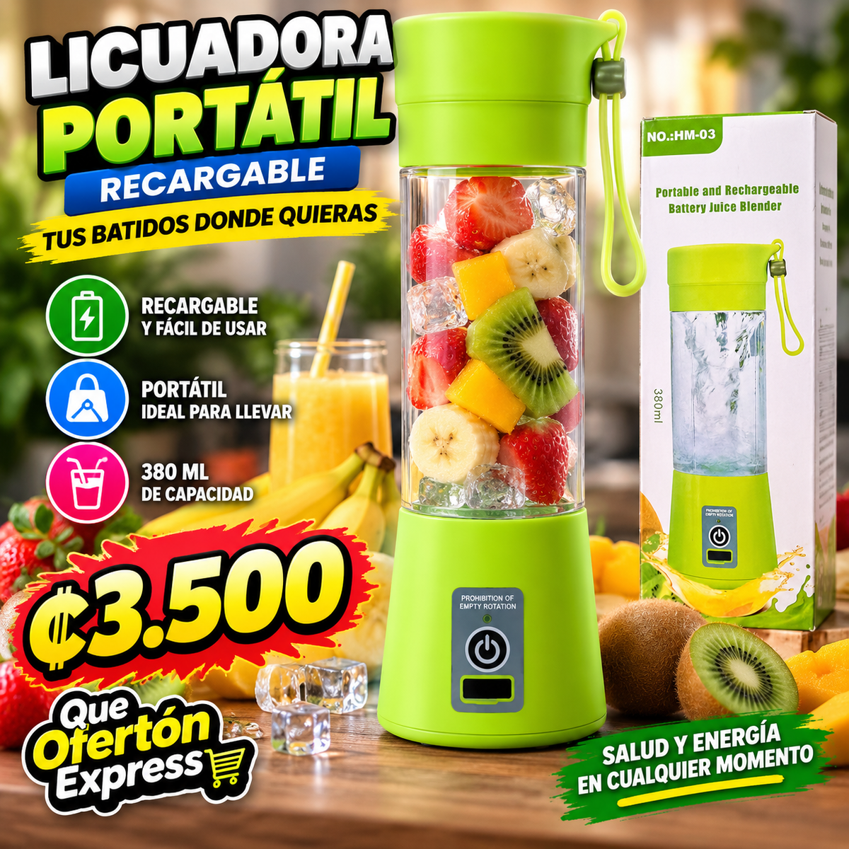 🥤 LICUADORA PORTÁTIL RECARGABLE 380 ML