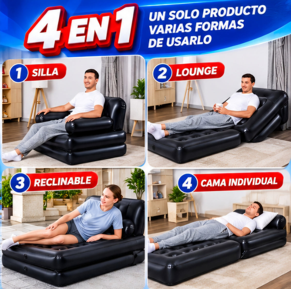 🛋️ SILLÓN CAMA INFLABLE BESTWAY MULTI-MAX 4 EN 1