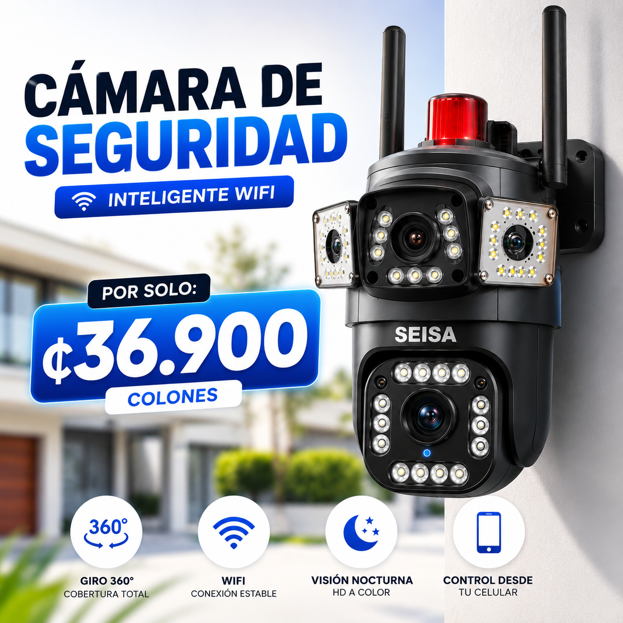 Cámara de Seguridad Inteligente WiFi Con alarma 🔐