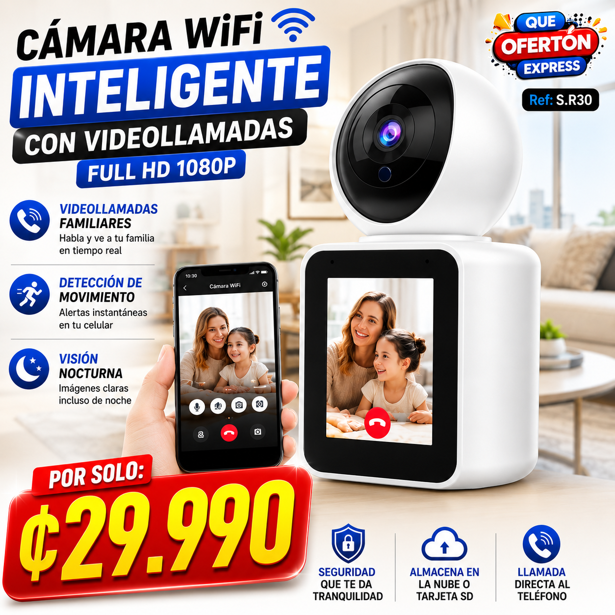 CÁMARA WIFI INTELIGENTE CON VIDEOLLAMADAS – FULL HD 1080P