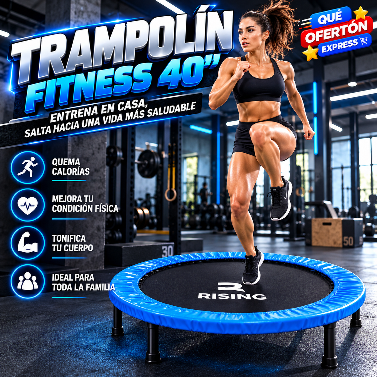 🩵 TRAMPOLÍN FITNESS 40” RISING – DOBLE RESORTE