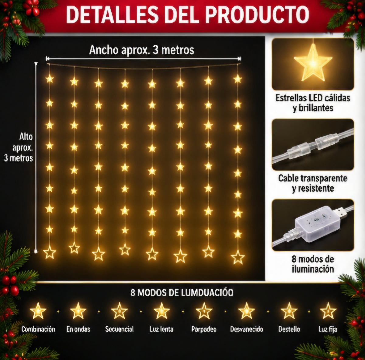 ⭐🎄 CORTINA DE ESTRELLITAS LED 🎄⭐