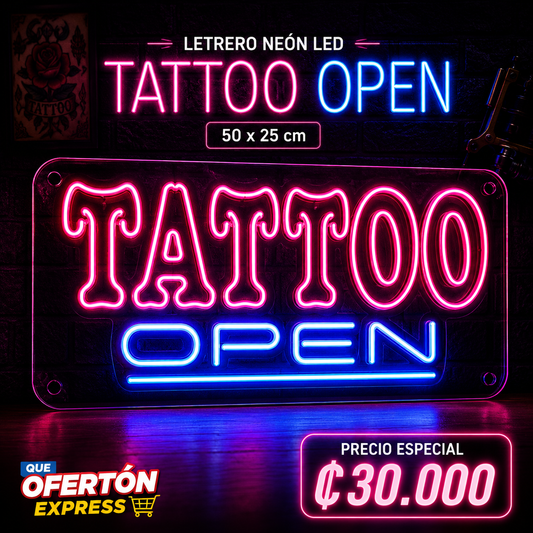 Letrero Neón LED TATTOO OPEN