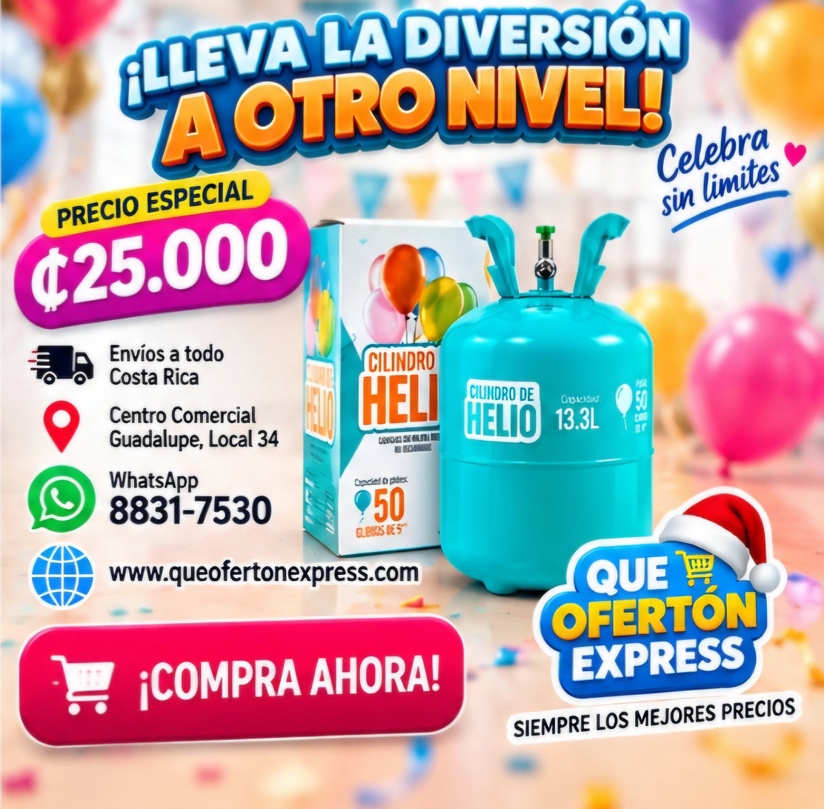 🎈✨ CILINDRO DE HELIO 13.3 LITROS 50 globos