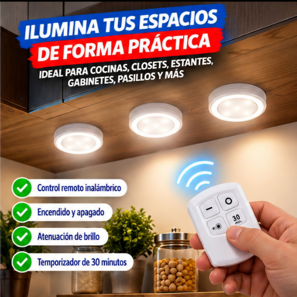 💡 SET DE 3 LUCES LED CON CONTROL REMOTO