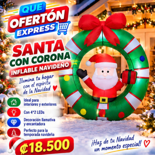🎄🎅 SANTA CON CORONA INFLABLE NAVIDEÑO 🎅🎄