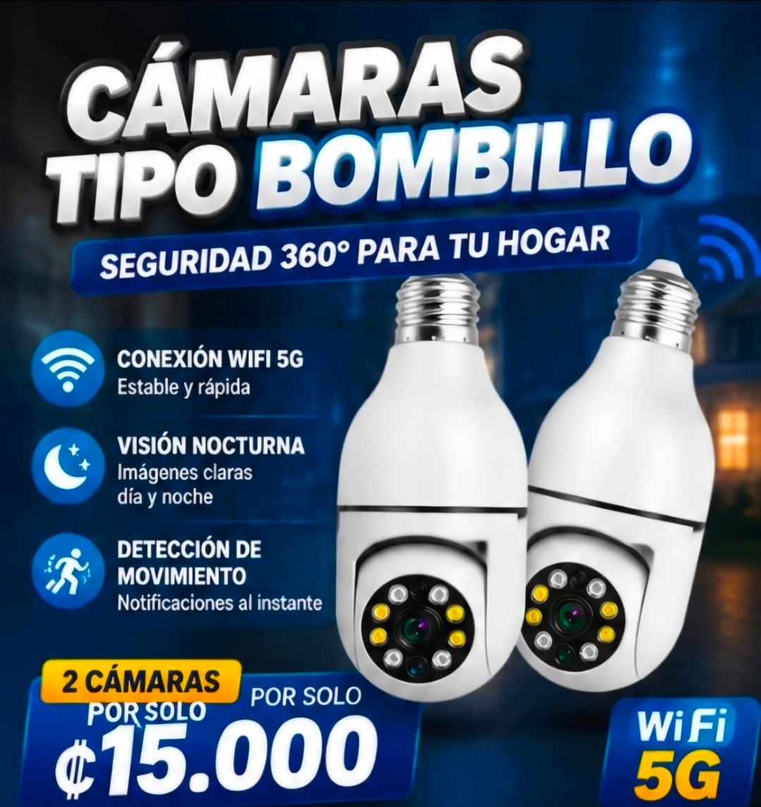 📹💡 CÁMARAS TIPO BOMBILLO WIFI 5G – PROMOCIÓN 2 UNIDADES