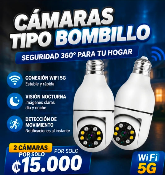 📹💡 CÁMARAS TIPO BOMBILLO WIFI 5G – PROMOCIÓN 2 UNIDADES