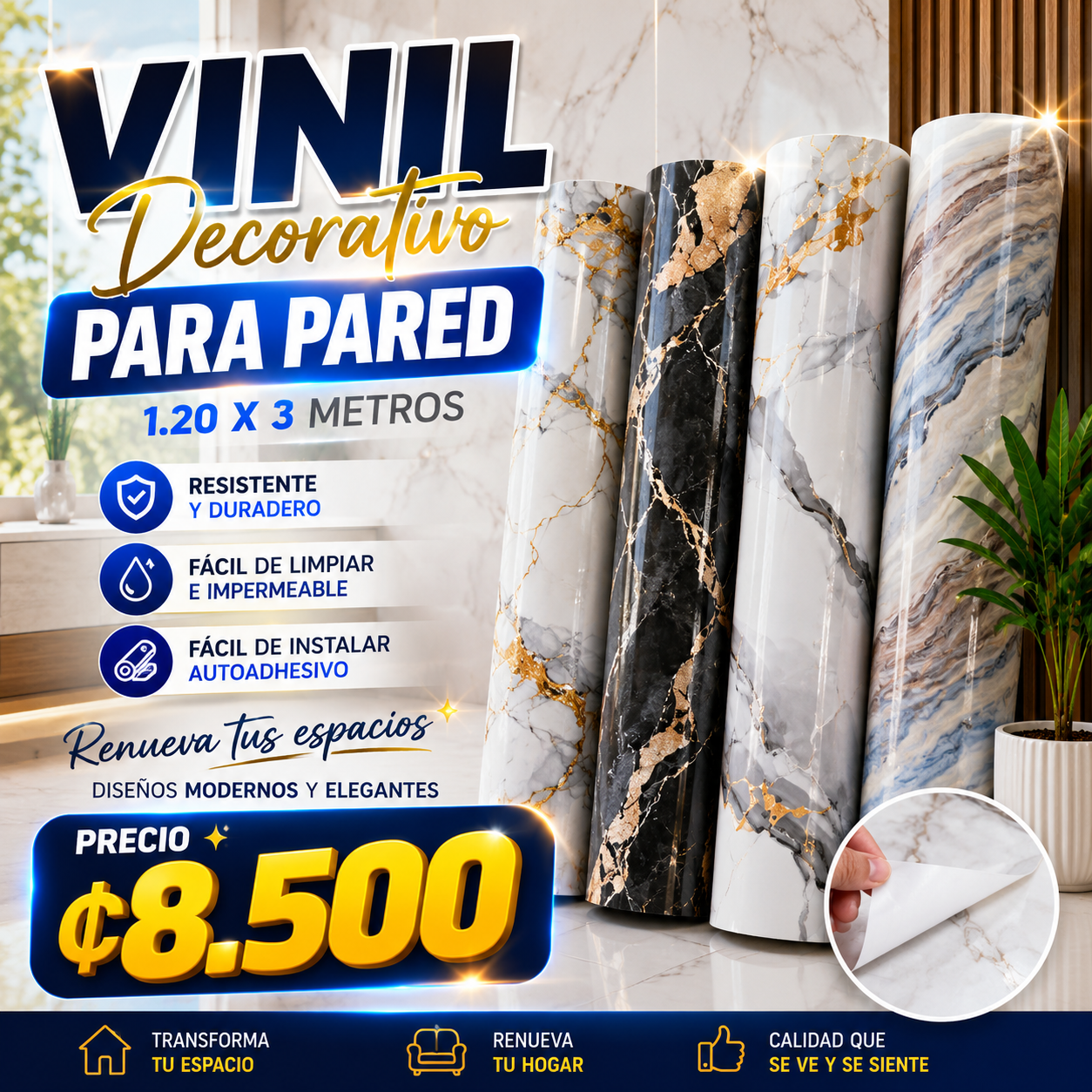 🏠✨ VINIL DECORATIVO PARA PARED 1.20 x 3 METROS ✨🏠