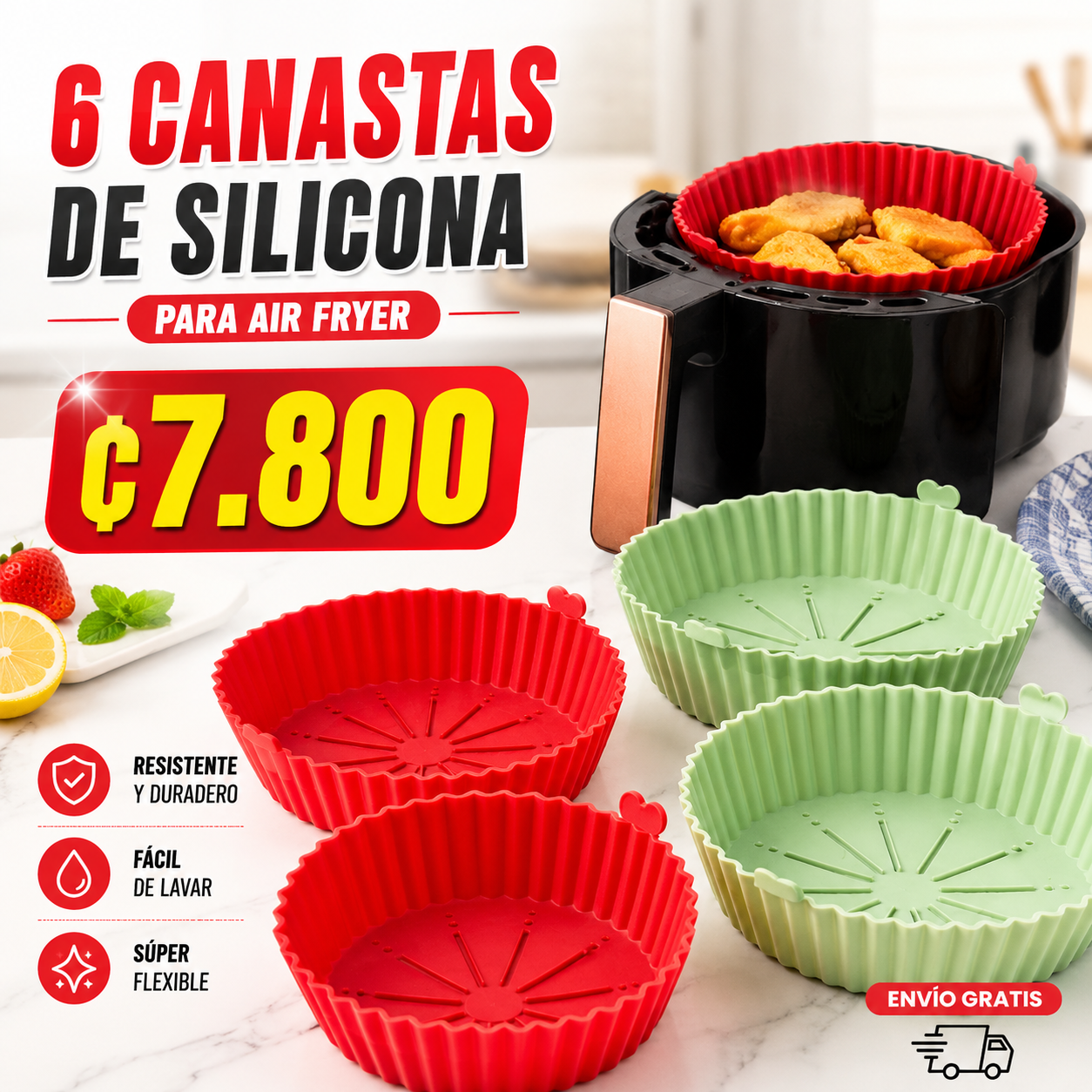6 MOLDES EN SILICONA PROTECTOR PARA FREIDORA DE AIRE