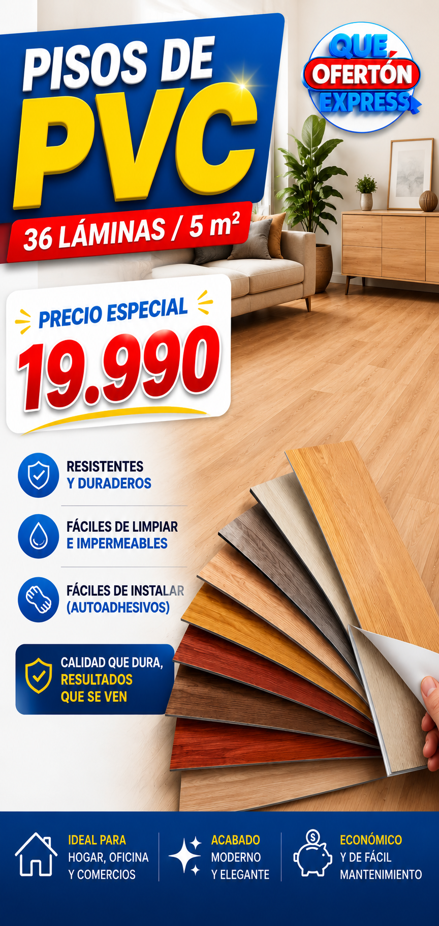 Laminas Pisos PVC 36 piezas =5m2