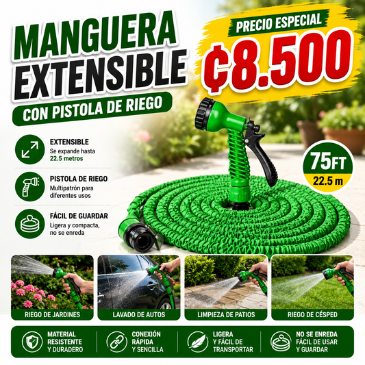 🐾 MANGUERA EXTENSIBLE CON PISTOLA DE RIEGO 🌿💦