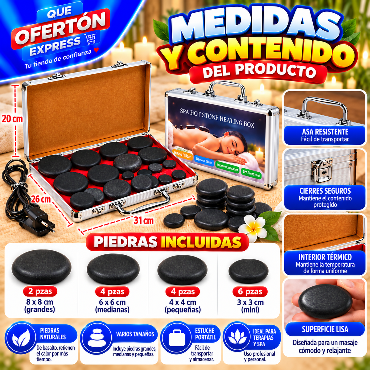 🔥💆‍♀️ KIT DE PIEDRAS CALIENTES PARA MASAJES 💆‍♂️🔥