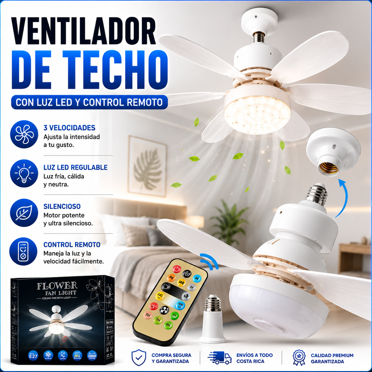 💡 Ventilador de Techo con Luz LED y Control Remoto 🌬️💡