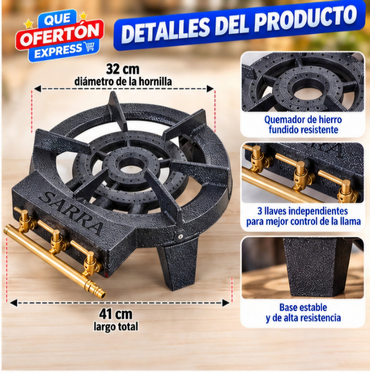 🔥 HORNILLA DE GAS 3 LLAVES SARRA 🔥