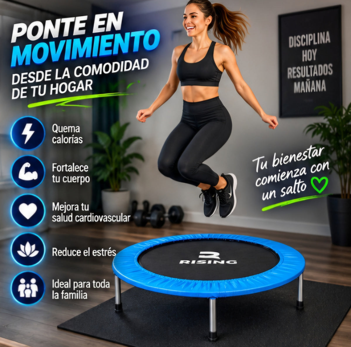 🩵 TRAMPOLÍN FITNESS 40” RISING – DOBLE RESORTE