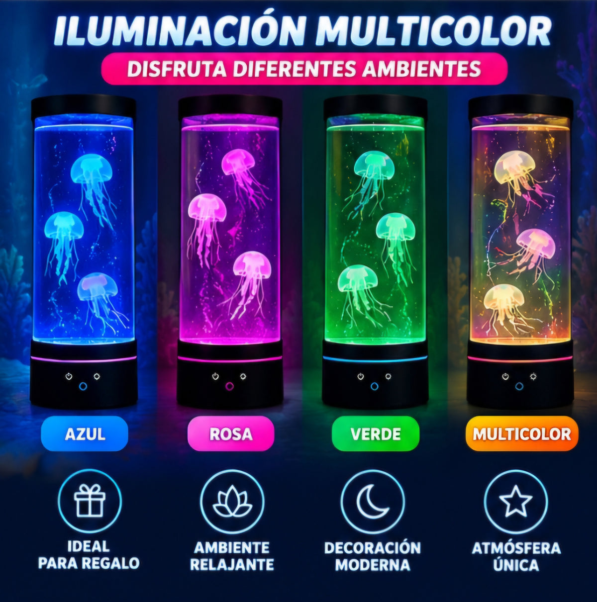 🪼 LÁMPARA DE MEDUSAS LED – JELLYFISH MOOD LAMP