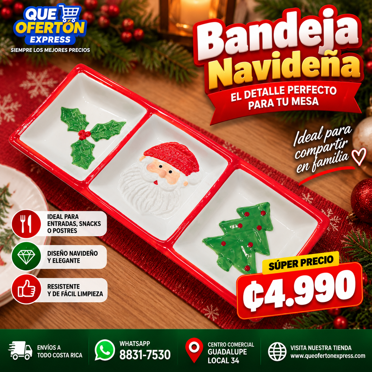 🎄✨ BANDEJA NAVIDEÑA DE 3 COMPARTIMENTOS ✨🎄