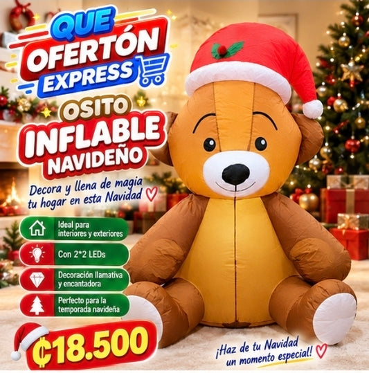 🎄🐻 OSITO INFLABLE NAVIDEÑO CON LUCES LED ✨