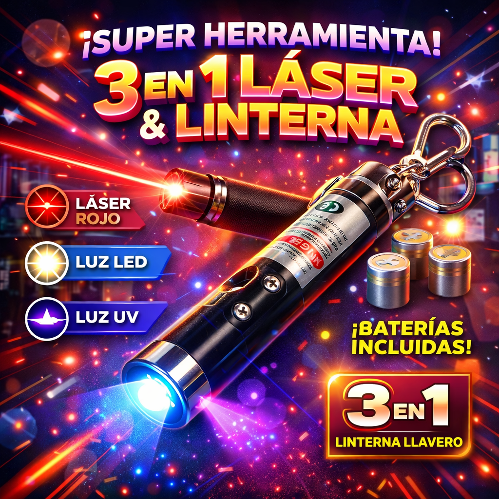 🔦✨ LÁSER & LINTERNA 3 EN 1 – REF: A4✨🔴