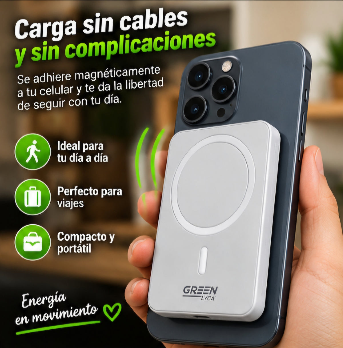 🔋 Power Bank Magnético 6000mAh – Carga Inalámbrica 10W | GREEN LYCA