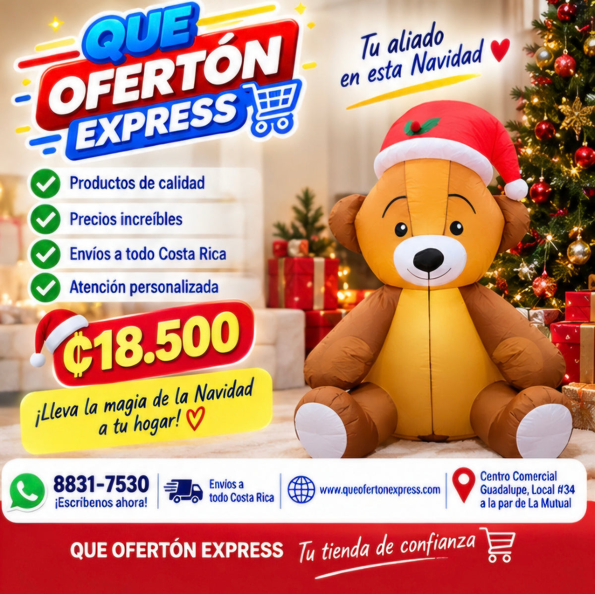 🎄🐻 OSITO INFLABLE NAVIDEÑO CON LUCES LED ✨