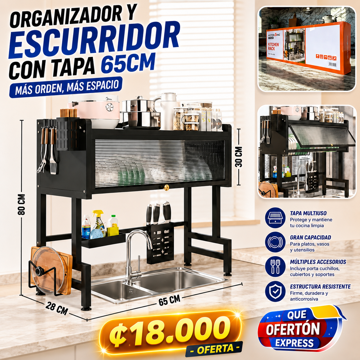 🔥 Escurridor de Platos con Tapa Multiuso 65cm