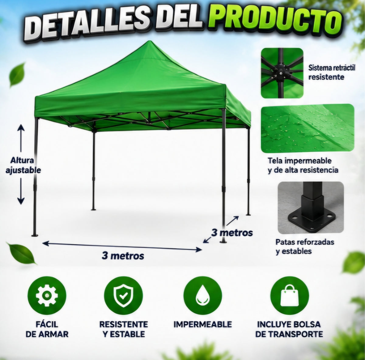 ⛺🌿 TOLDO RETRÁCTIL 3x3 METROS