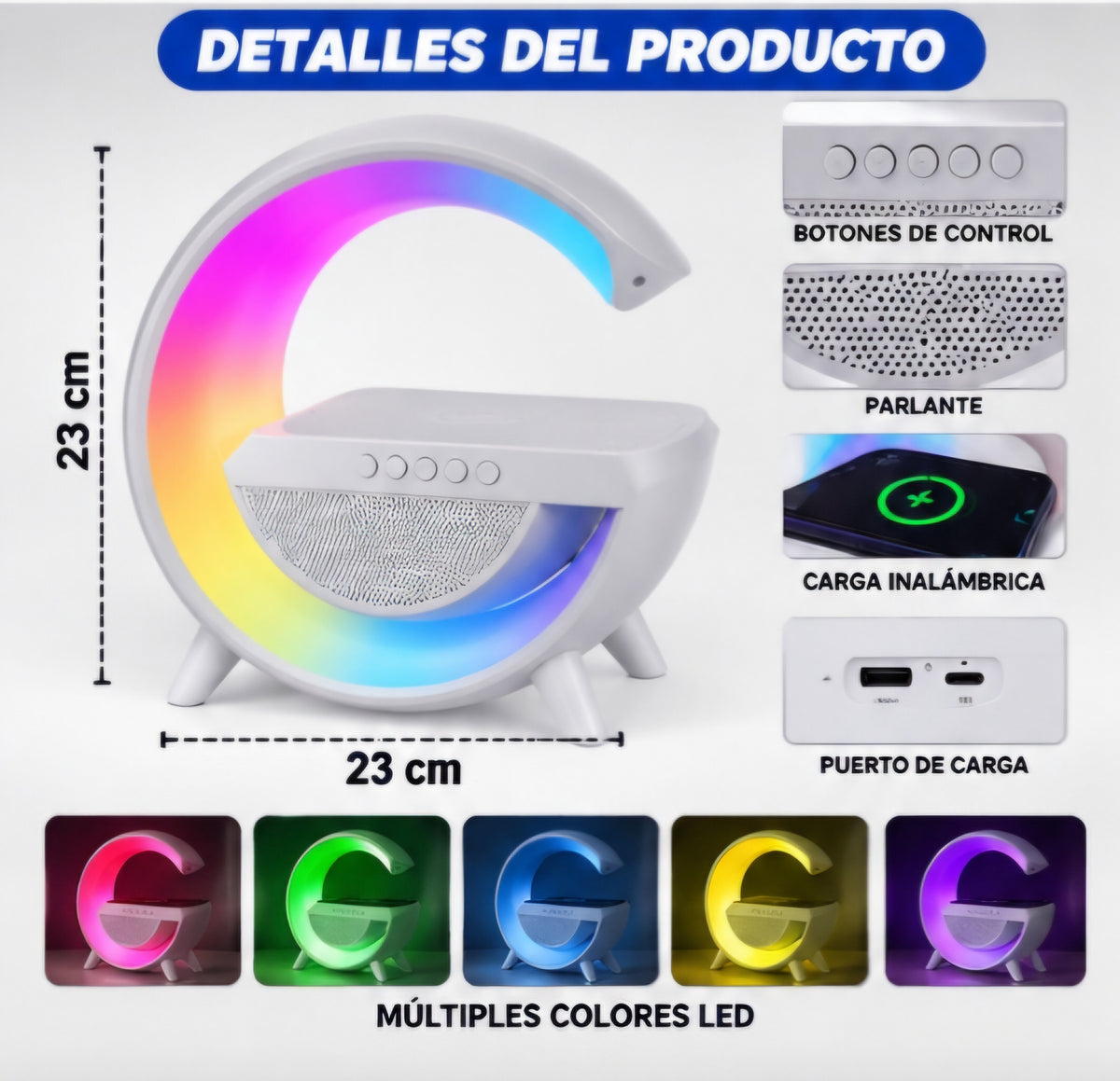🔊 PARLANTE LED BLUETOOTH CON CARGA INALÁMBRICA ✨