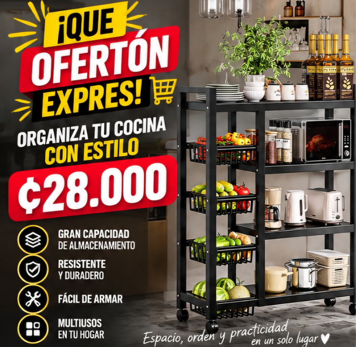 🛒✨ ORGANIZADOR MULTIUSO CON RUEDAS ✨🛒