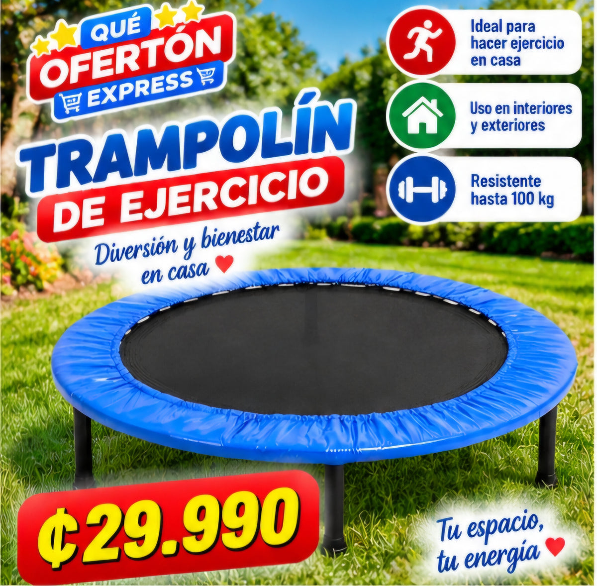 🔥 TRAMPOLÍN DE EJERCICIO 38in – ₡29.990 🔥