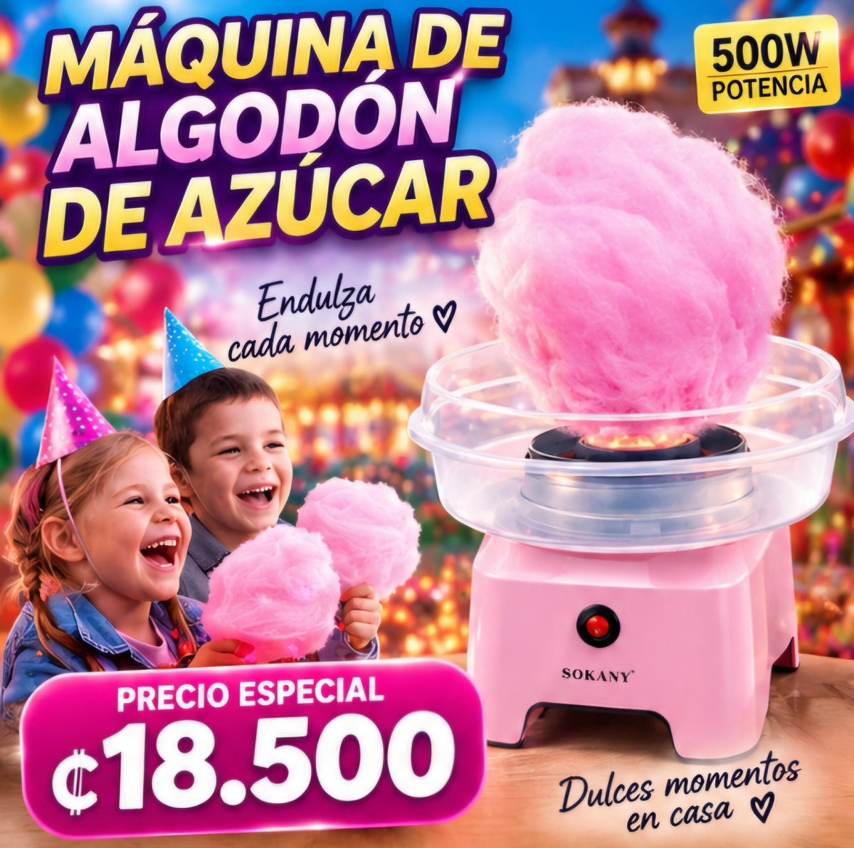 🍭✨ MÁQUINA DE ALGODÓN DE AZÚCAR 500W ✨🍭