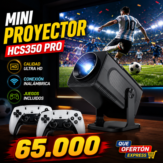 Proyector HCS350 Pro, con controles y juegos, WIFI portátil inteligente proyector, compatible con GB PS1 PSP NES SFC juegos