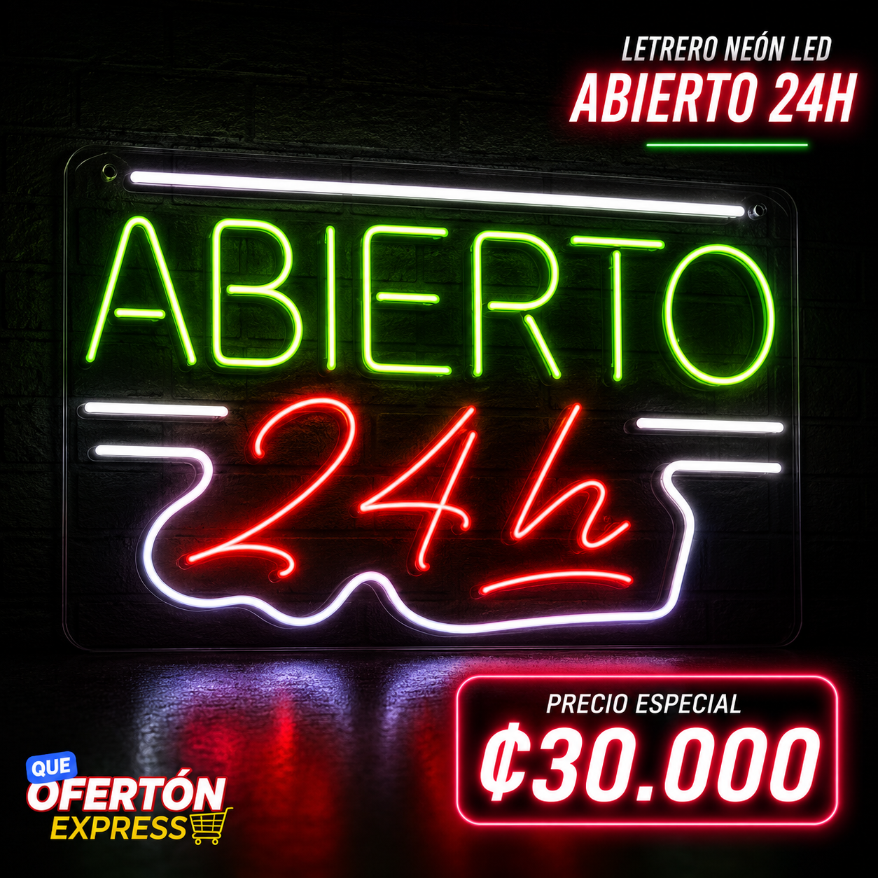 Letrero Neón LED ABIERTO 24H