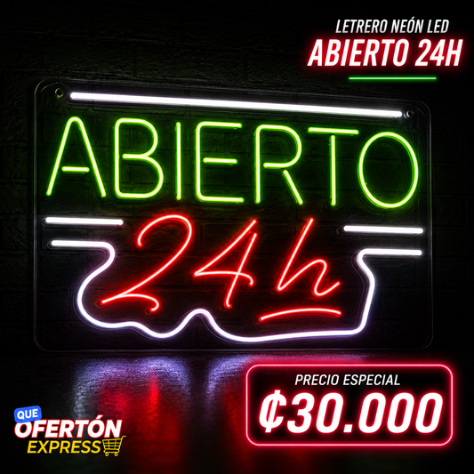 Letrero Neón LED ABIERTO 24H