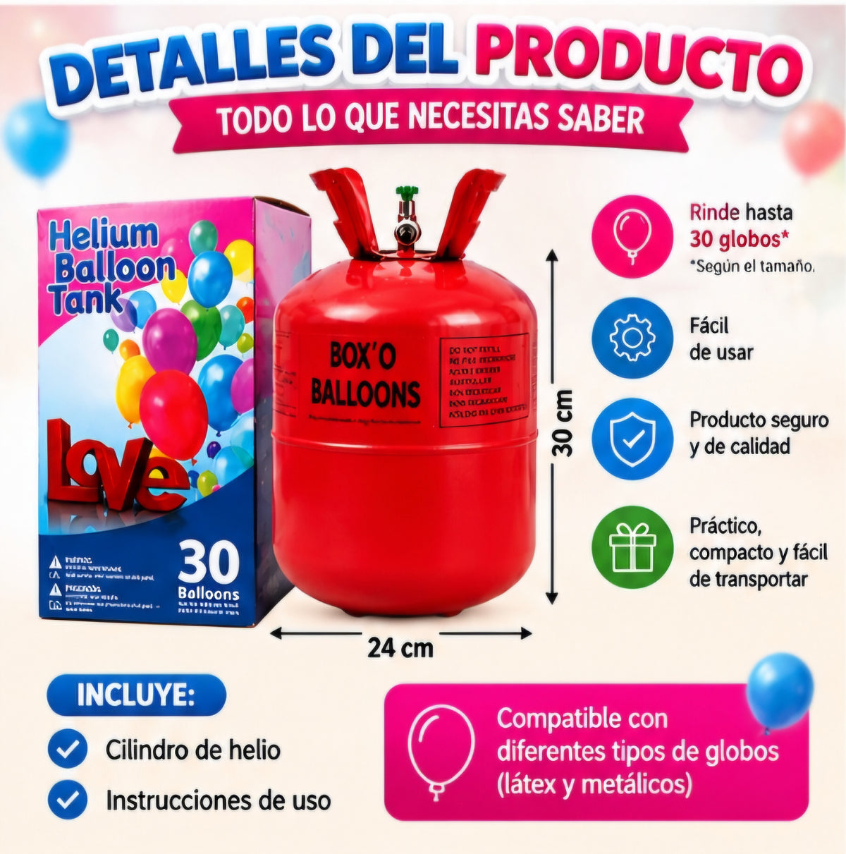 🎈 Cilindro de Helio para Globos 30 globos