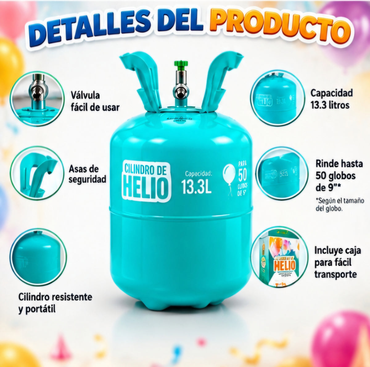 🎈✨ CILINDRO DE HELIO 13.3 LITROS 50 globos