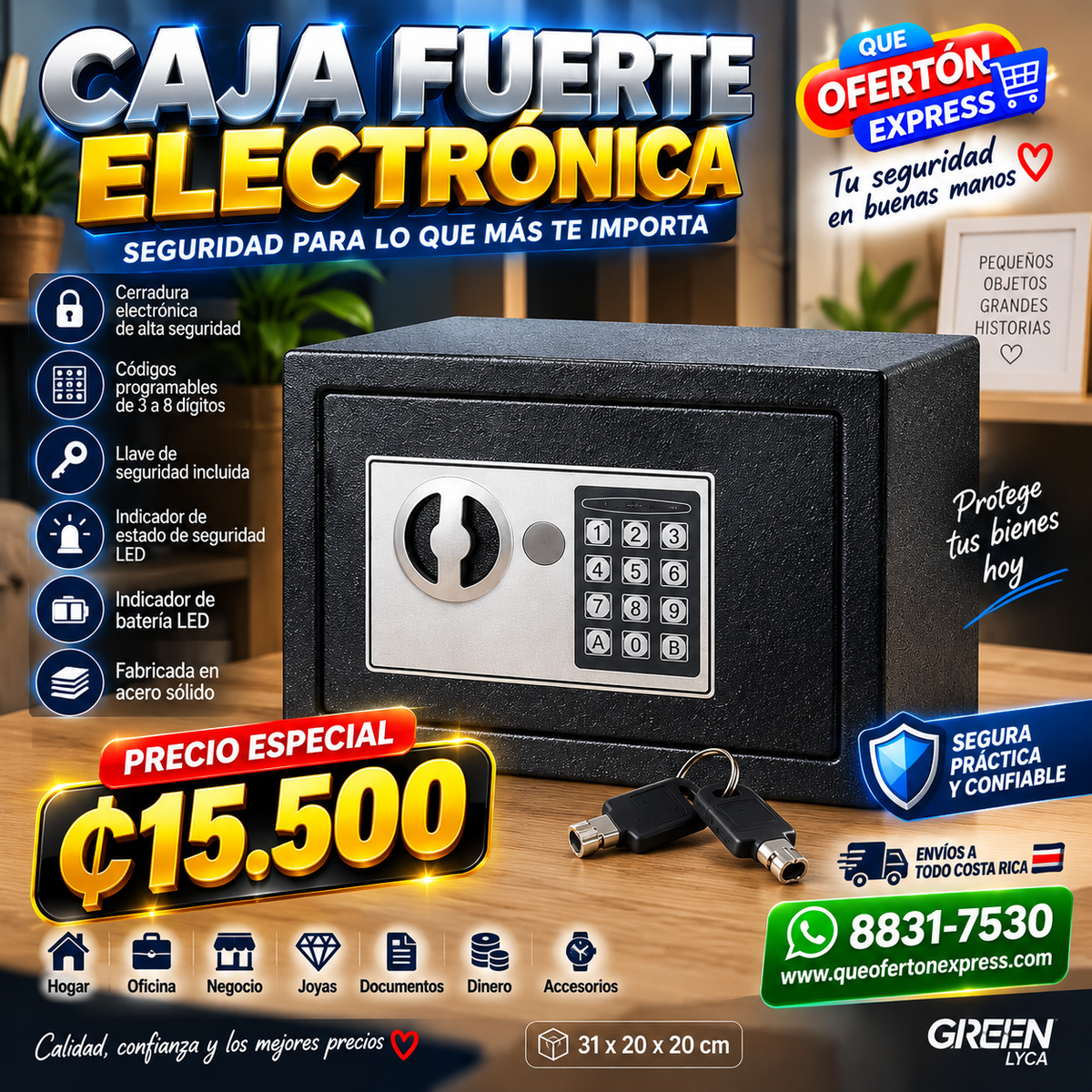 🔐 CAJA FUERTE ELECTRÓNICA DIGITAL 31×20×20 CM | CON LLAVE DE SEGURIDAD