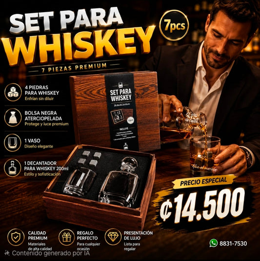 🥃✨ SET PARA WHISKEY 7 PIEZAS – PRESENTACIÓN DE LUJO ✨🥃