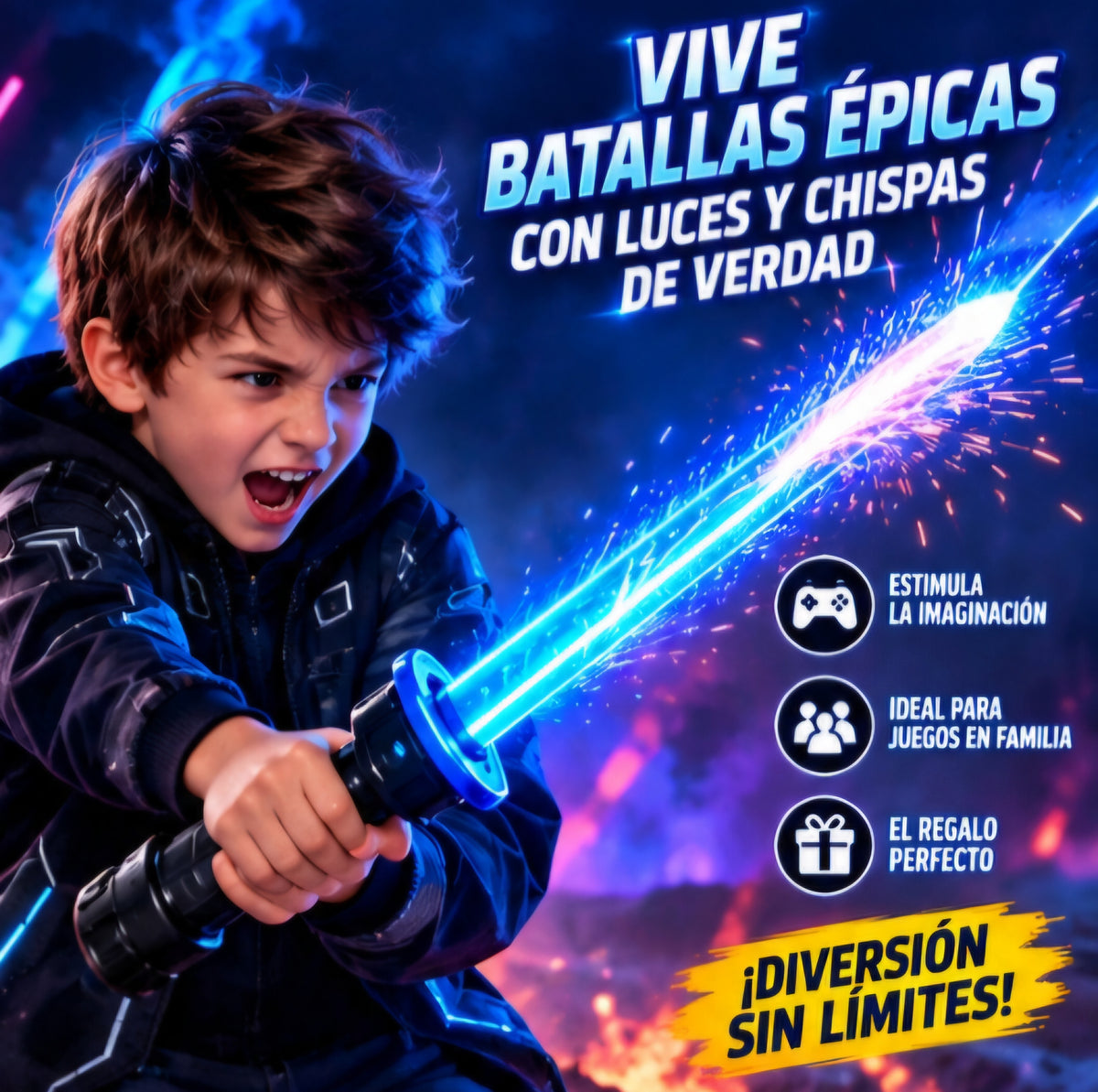 ⚔️ ESPADA LUMINOSA CON CHISPAS AUTOMÁTICAS