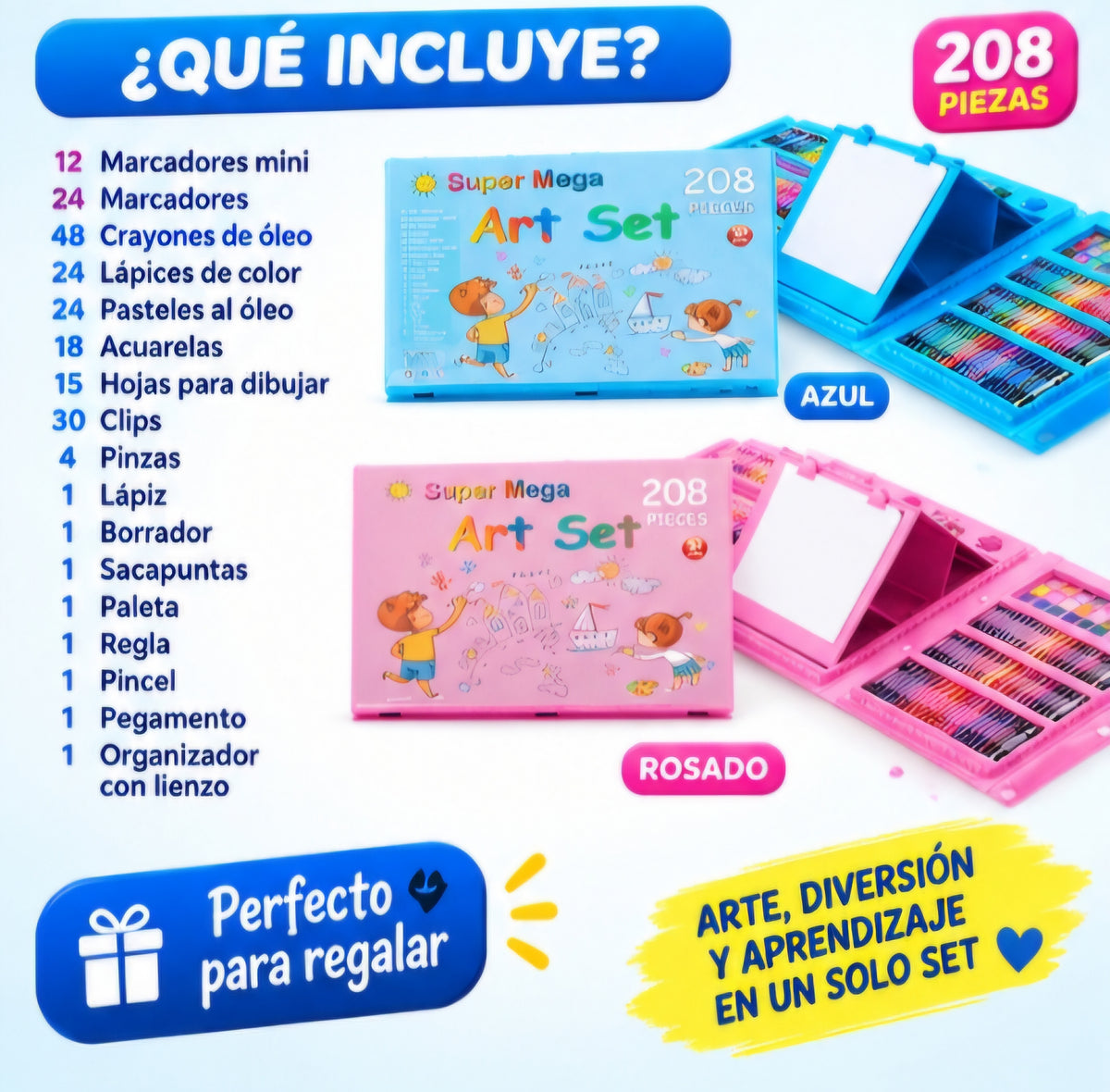 🎨 SUPER MEGA ART SET – 208 PIEZAS 🖍️✨