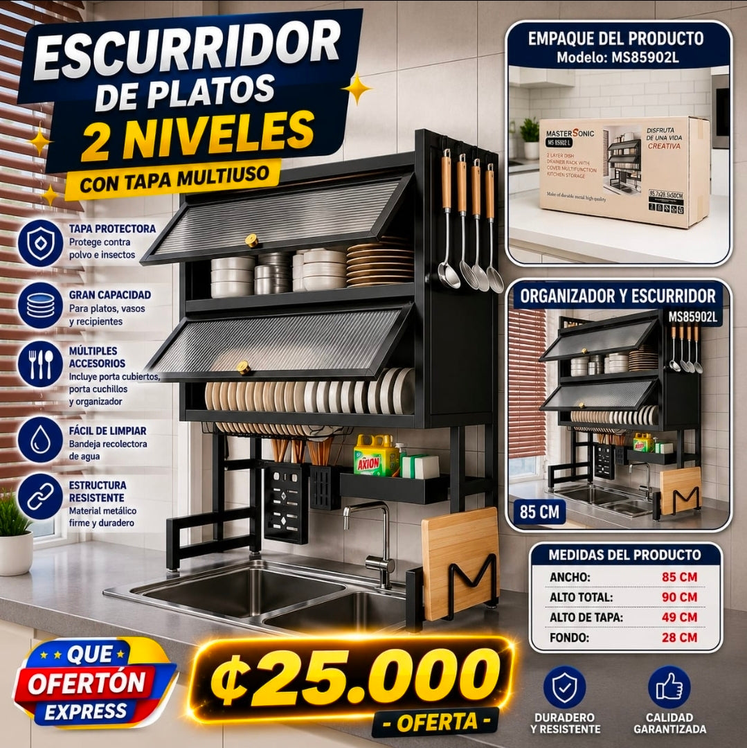 ✨ ESCURRIDOR DE PLATOS DOBLE TAPA 85CM ✨